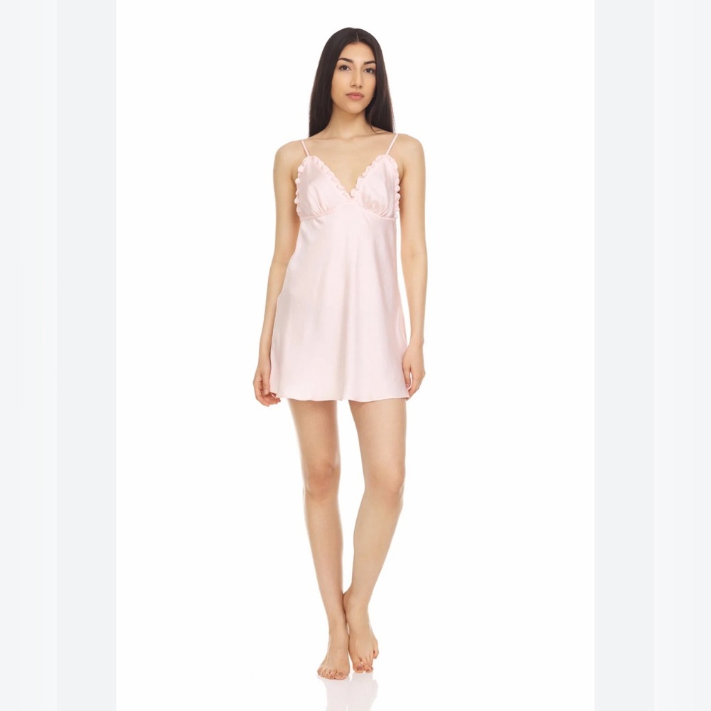 Flora Nikrooz  Miraj II Satin Chemise With Adjustable Straps Pink Sexy Feminine